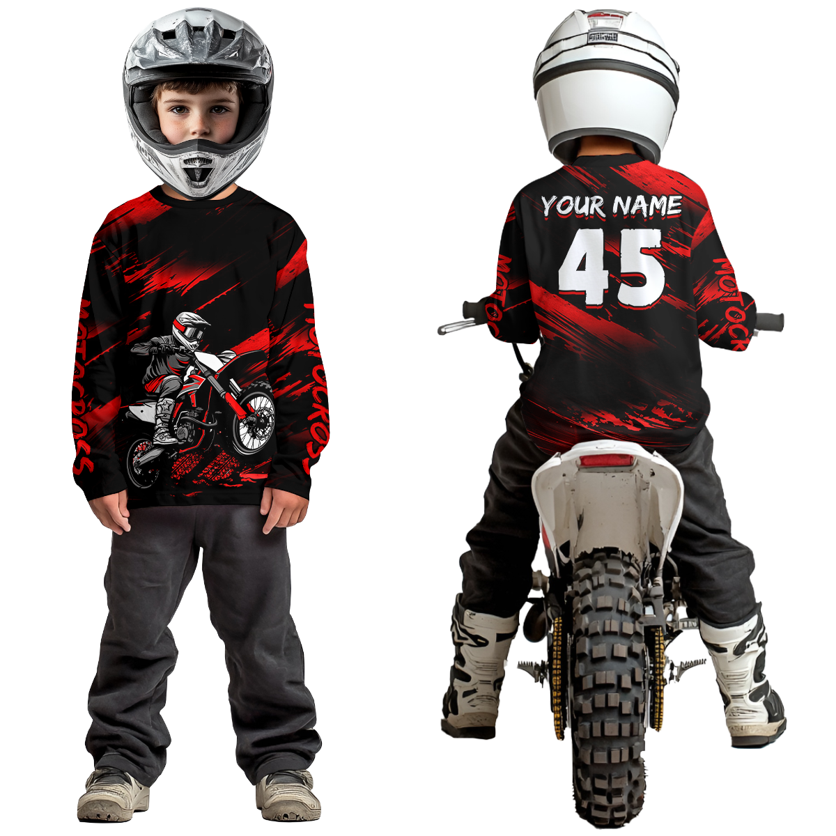 Red Motocross Shirts Personalized Racing Jersey Dirt Bike Jersey Kid Men Women UPF30+ DNT15
