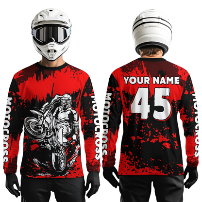 Custom Red Motocross Jersey for Men Women Kids UPF30+ MX Motorcycle Racing DNT22