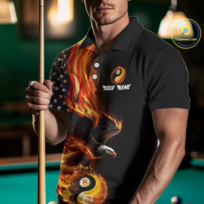 Custom US Eagle 8 9 Ball Billiard Yin Yang Shirts for Men Billiard Team Shirts Billiard League Polo & 1/4 Zip NNT90