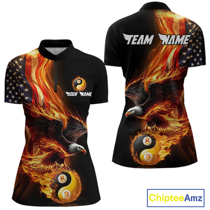Custom US Eagle 8 9 Ball Billiard Yin Yang Shirts for Women Billiard Team Shirts Billiard League Polo & 1/4 Zip NNT90