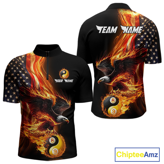 Custom US Eagle 8 9 Ball Billiard Yin Yang Shirts for Men Billiard Team Shirts Billiard League Polo & 1/4 Zip NNT90