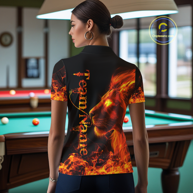 Custom Flame Lion 8 Ball Billiard Shirts for Women Billiard Team Shirts Billiard League Polo & 1/4 Zip NNT96