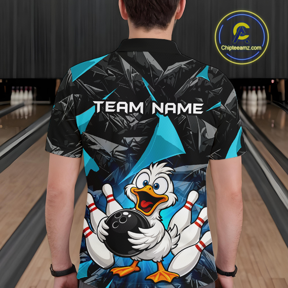 Custom Turquoise Funny Duck Bowling Jersey for Men Bowling League Bowling Team Shirts Polo & 1/4 Zip HN233