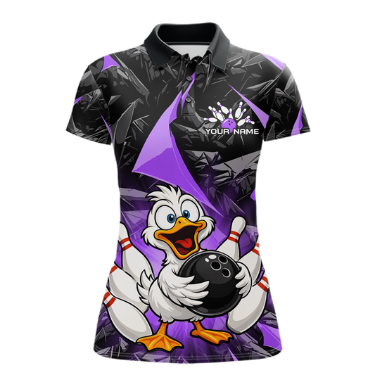 Custom Purple Funny Duck Bowling Jersey for Women Bowling League Bowling Team Shirts Polo & 1/4 Zip HN233