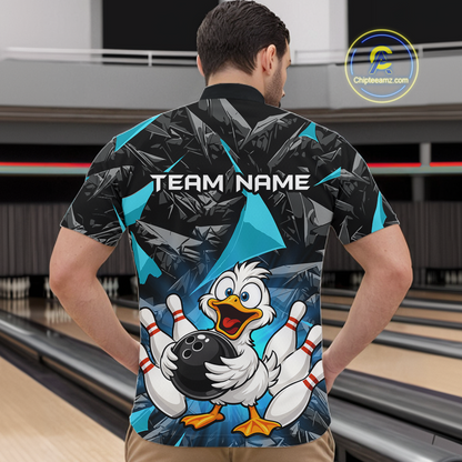 Custom Turquoise Funny Duck Bowling Jersey for Men Bowling League Bowling Team Shirts Polo & 1/4 Zip HN233
