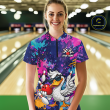 Load image into Gallery viewer, Custom Graffiti Funny Duck Bowling Jersey for Women Bowling League Bowling Team Shirts Polo &amp; 1/4 Zip HN234