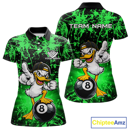 Custom Green Funny Duck Billiard Shirt for Women Billiard Team Jersey League 8 Ball Pool Shirts NNT171