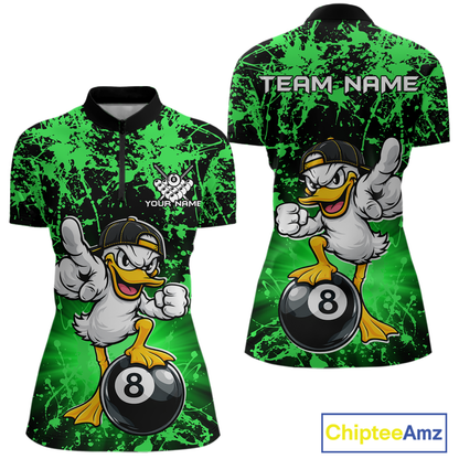 Custom Green Funny Duck Billiard Shirt for Women Billiard Team Jersey League 8 Ball Pool Shirts NNT171