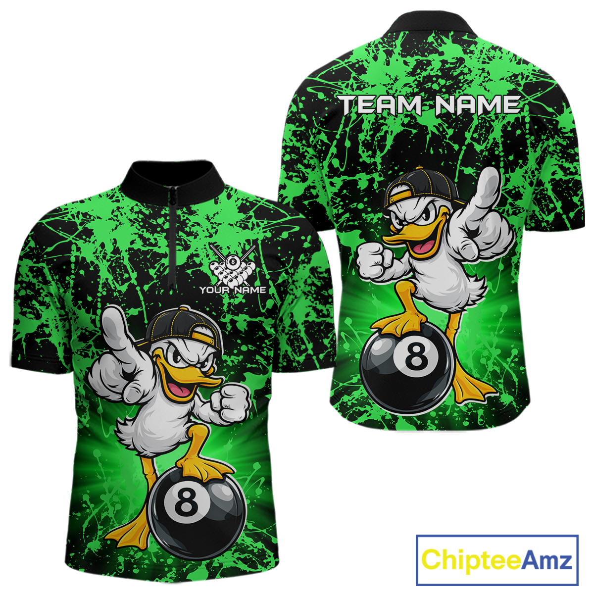 Custom Green Funny Duck Billiard Shirt for Men Billiard Team Jersey League 8 Ball Pool Shirts NNT171