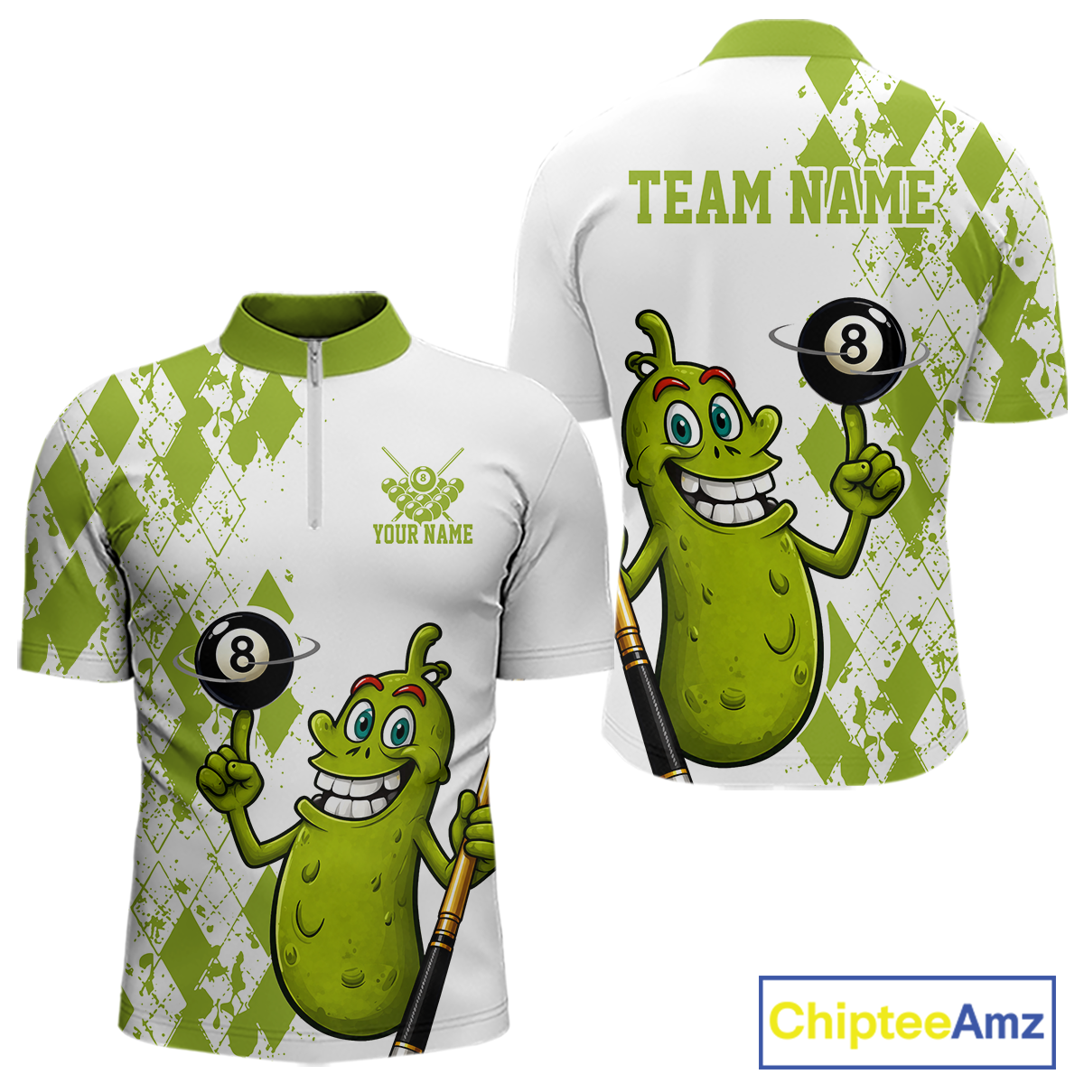 Custom Funny Pickle 8 Ball Pool Shirts Argyle Billiard Shirt for Men Billiard Team Jersey League NNT173