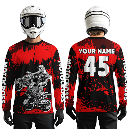 Red ATV Motocross Jersey Kid Adult Custom Quad Bike Jersey Off-Road Shirt UPF30+ DNT59