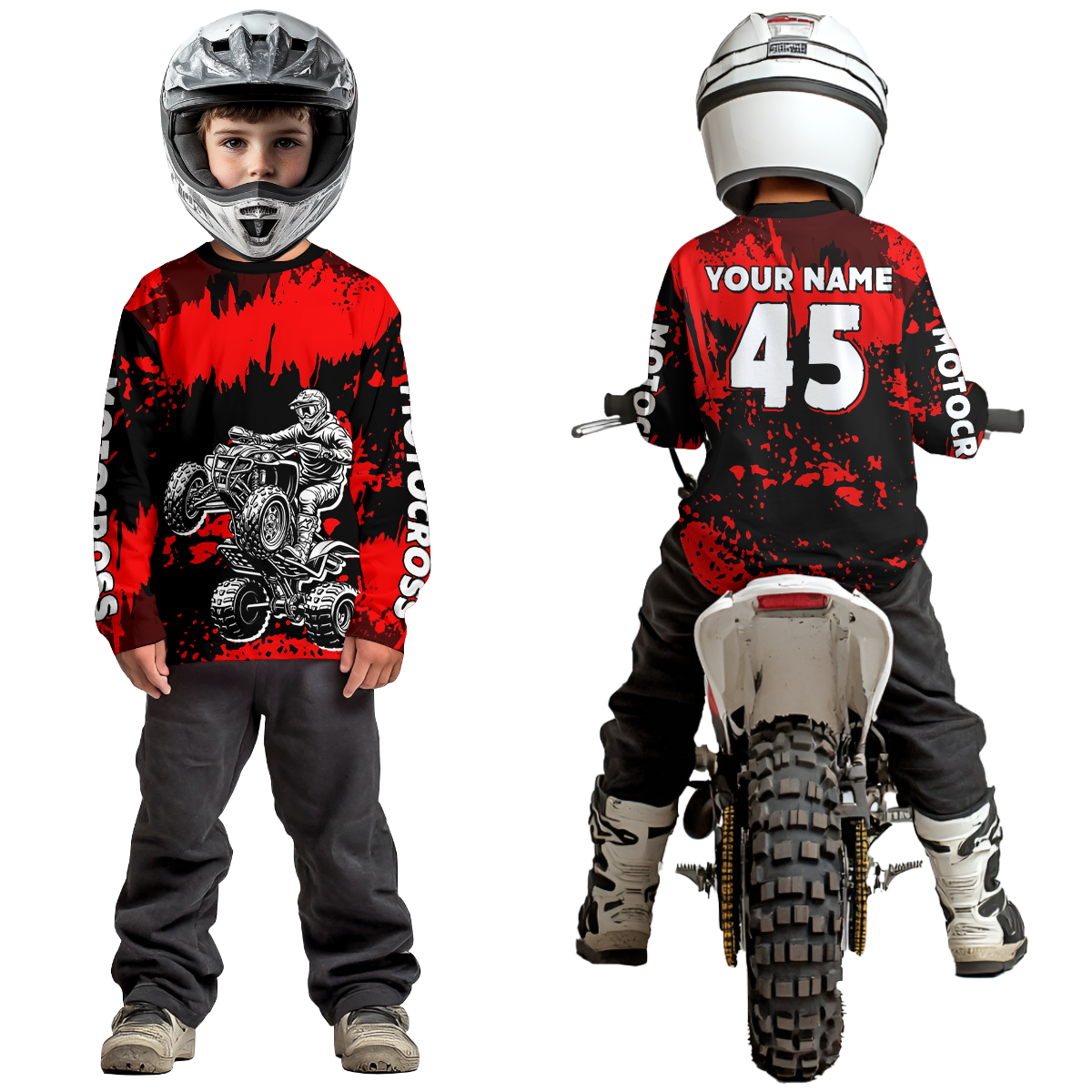Red ATV Motocross Jersey Kid Adult Custom Quad Bike Jersey Off-Road Shirt UPF30+ DNT59