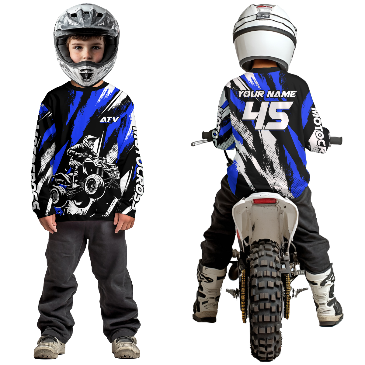 Blue ATV Motocross Shirts Kid Men Women Custom Quad Bike Off-Road Shirt UPF30+ DNT60