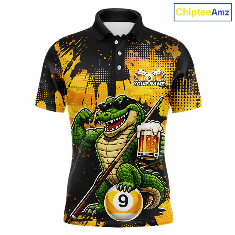 Custom Beer Alligator 9 Ball Billiard Shirts for Men Billiard Team Jerseys Billiard League Polo & 1/4 Zip NNT289