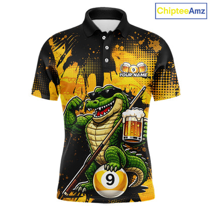 Custom Beer Alligator 9 Ball Billiard Shirts for Men Billiard Team Jerseys Billiard League Polo & 1/4 Zip NNT289