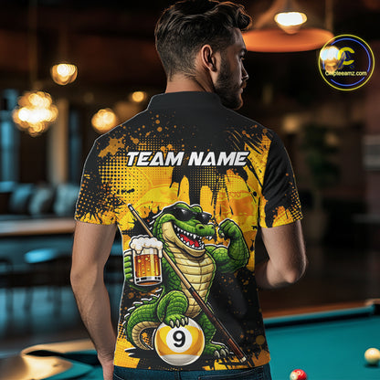 Custom Beer Alligator 9 Ball Billiard Shirts for Men Billiard Team Jerseys Billiard League Polo & 1/4 Zip NNT289