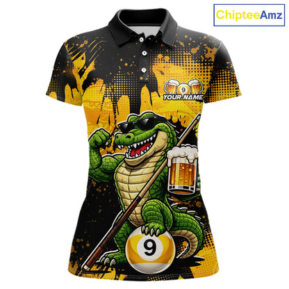Custom Beer Alligator 9 Ball Billiard Shirts for Women Billiard Team Jerseys Billiard League Polo & 1/4 Zip NNT289