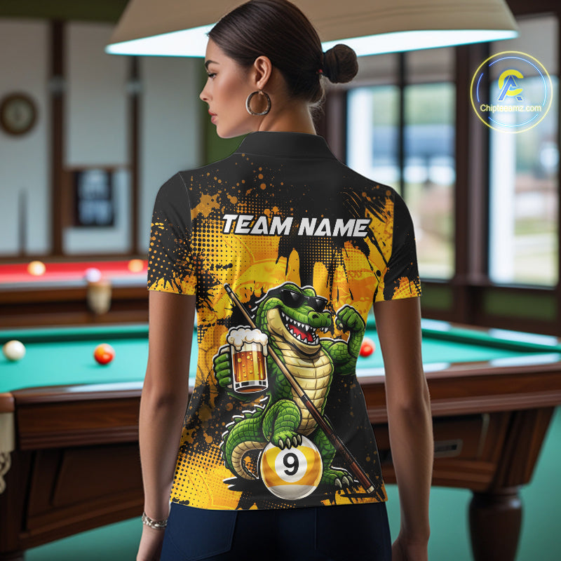 Custom Beer Alligator 9 Ball Billiard Shirts for Women Billiard Team Jerseys Billiard League Polo & 1/4 Zip NNT289