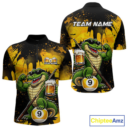 Custom Beer Alligator 9 Ball Billiard Shirts for Men Billiard Team Jerseys Billiard League Polo & 1/4 Zip NNT289