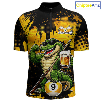 Custom Beer Alligator 9 Ball Billiard Shirts for Men Billiard Team Jerseys Billiard League Polo & 1/4 Zip NNT289