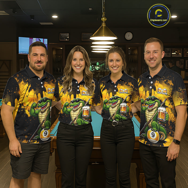 Custom Beer Alligator 9 Ball Billiard Shirts for Men Billiard Team Jerseys Billiard League Polo & 1/4 Zip NNT289