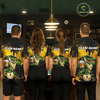 Custom Beer Alligator 9 Ball Billiard Shirts for Women Billiard Team Jerseys Billiard League Polo & 1/4 Zip NNT289