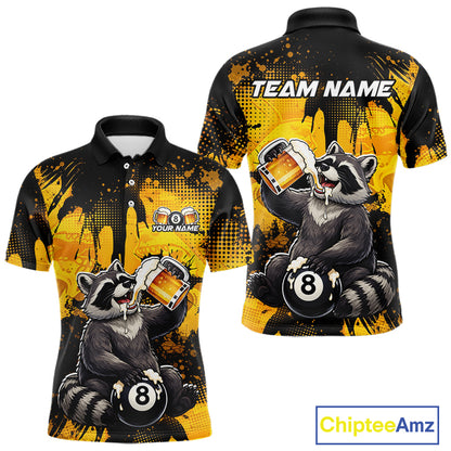 Custom Beer Raccoon 8 Ball Billiard Shirts for Men Billiard Team Jerseys Billiard League Polo & 1/4 Zip NNT287