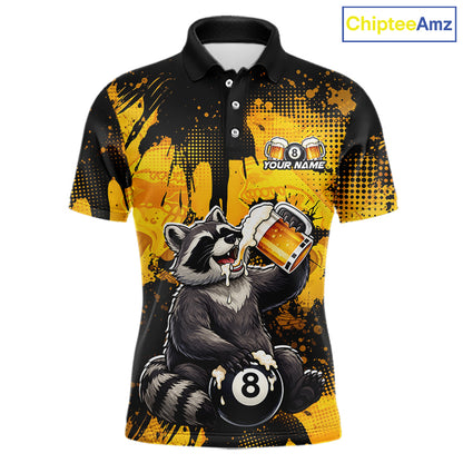 Custom Beer Raccoon 8 Ball Billiard Shirts for Men Billiard Team Jerseys Billiard League Polo & 1/4 Zip NNT287