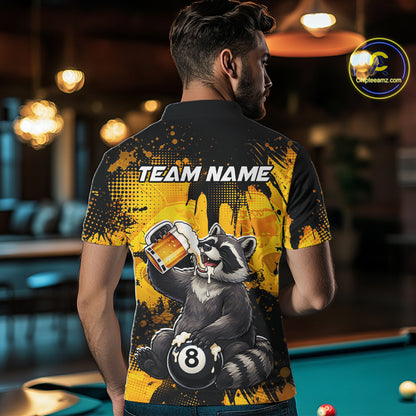 Custom Beer Raccoon 8 Ball Billiard Shirts for Men Billiard Team Jerseys Billiard League Polo & 1/4 Zip NNT287