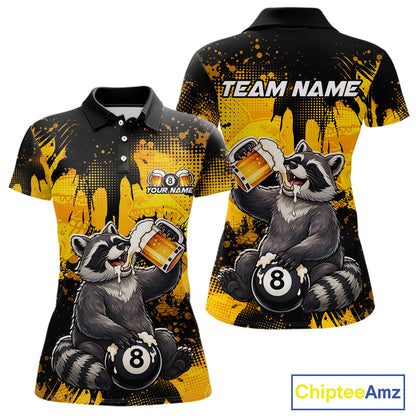 Custom Beer Raccoon 8 Ball Billiard Shirts for Women Billiard Team Jerseys Billiard League Polo & 1/4 Zip NNT287