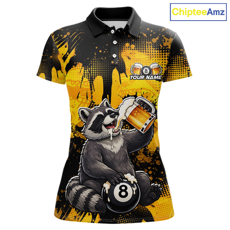 Custom Beer Raccoon 8 Ball Billiard Shirts for Women Billiard Team Jerseys Billiard League Polo & 1/4 Zip NNT287