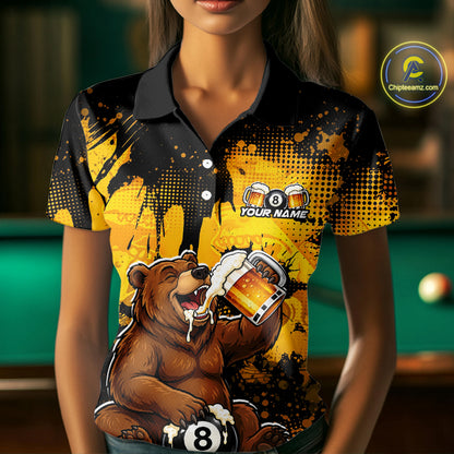 Custom Beer Bear 8 Ball Billiard Shirts for Women Billiard Team Jerseys Billiard League Polo & 1/4 Zip NNT288