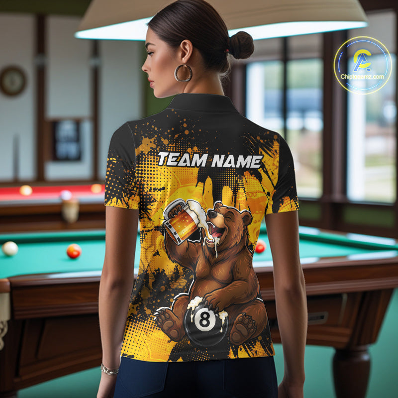 Custom Beer Bear 8 Ball Billiard Shirts for Women Billiard Team Jerseys Billiard League Polo & 1/4 Zip NNT288