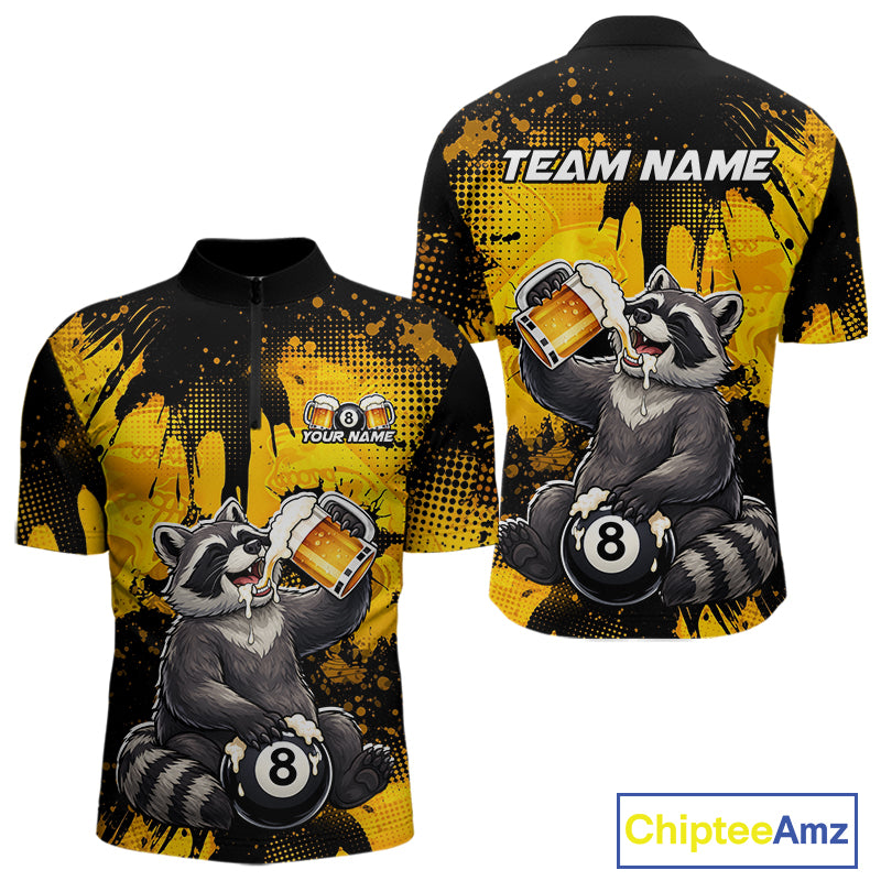 Custom Beer Raccoon 8 Ball Billiard Shirts for Men Billiard Team Jerseys Billiard League Polo & 1/4 Zip NNT287