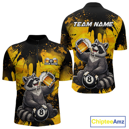 Custom Beer Raccoon 8 Ball Billiard Shirts for Men Billiard Team Jerseys Billiard League Polo & 1/4 Zip NNT287