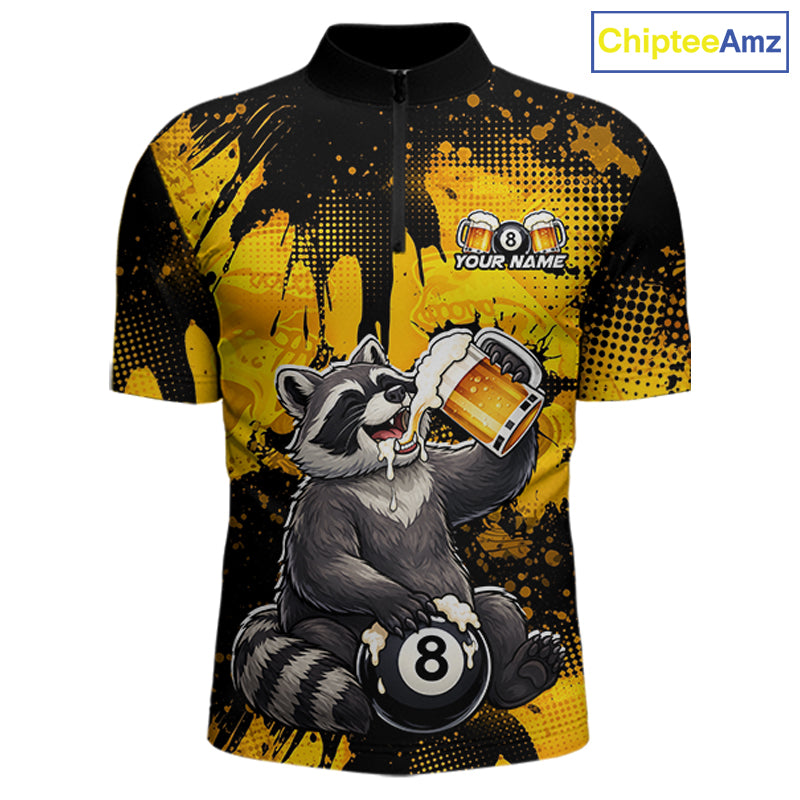 Custom Beer Raccoon 8 Ball Billiard Shirts for Men Billiard Team Jerseys Billiard League Polo & 1/4 Zip NNT287