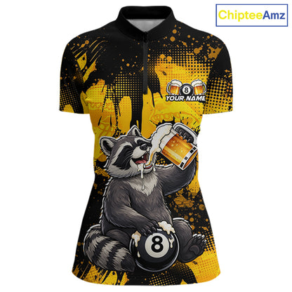 Custom Beer Raccoon 8 Ball Billiard Shirts for Women Billiard Team Jerseys Billiard League Polo & 1/4 Zip NNT287