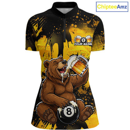 Custom Beer Bear 8 Ball Billiard Shirts for Women Billiard Team Jerseys Billiard League Polo & 1/4 Zip NNT288