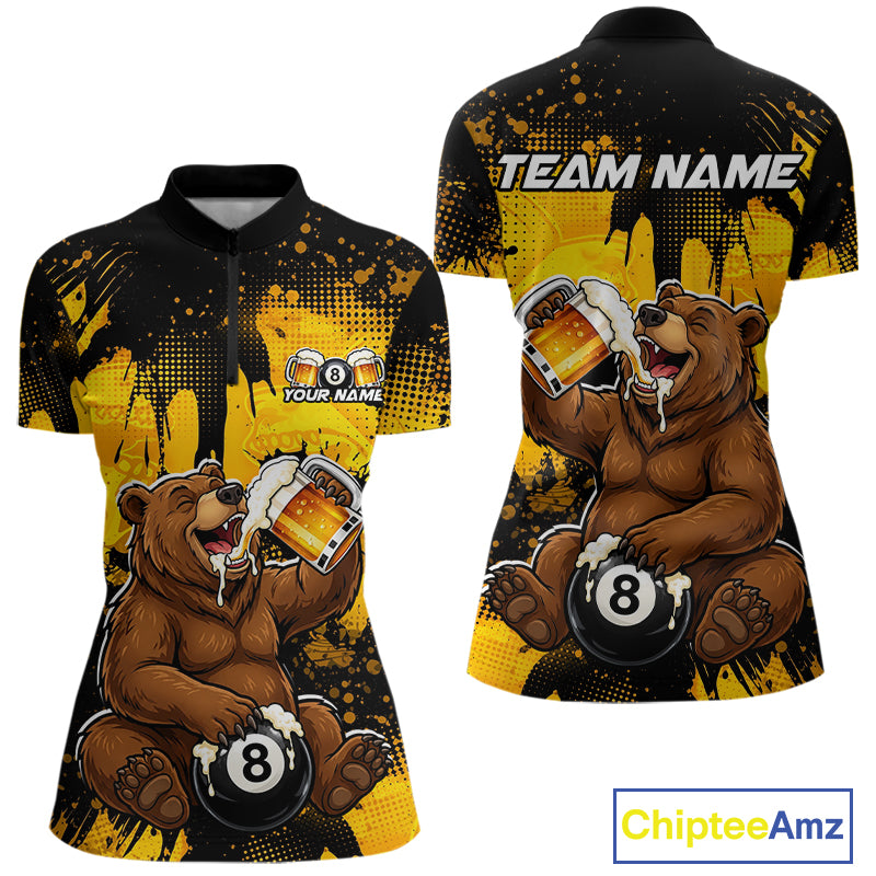 Custom Beer Bear 8 Ball Billiard Shirts for Women Billiard Team Jerseys Billiard League Polo & 1/4 Zip NNT288