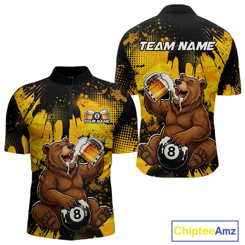 Custom Beer Bear 8 Ball Billiard Shirts for Men Billiard Team Jerseys Billiard League Polo & 1/4 Zip NNT288