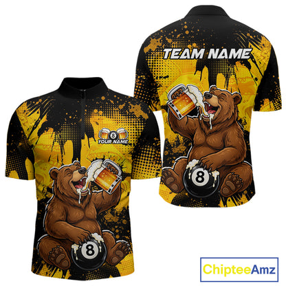 Custom Beer Bear 8 Ball Billiard Shirts for Men Billiard Team Jerseys Billiard League Polo & 1/4 Zip NNT288
