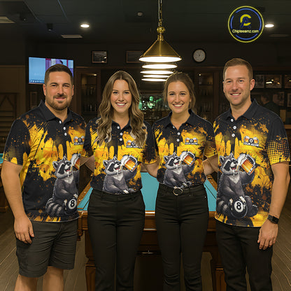 Custom Beer Raccoon 8 Ball Billiard Shirts for Men Billiard Team Jerseys Billiard League Polo & 1/4 Zip NNT287