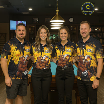 Custom Beer Bear 8 Ball Billiard Shirts for Women Billiard Team Jerseys Billiard League Polo & 1/4 Zip NNT288