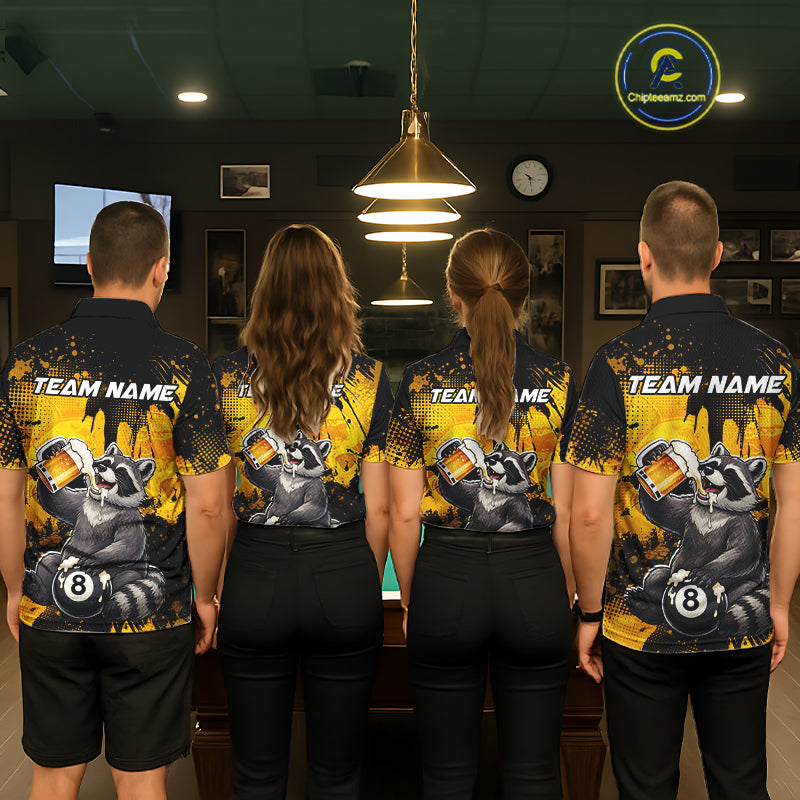 Custom Beer Raccoon 8 Ball Billiard Shirts for Men Billiard Team Jerseys Billiard League Polo & 1/4 Zip NNT287