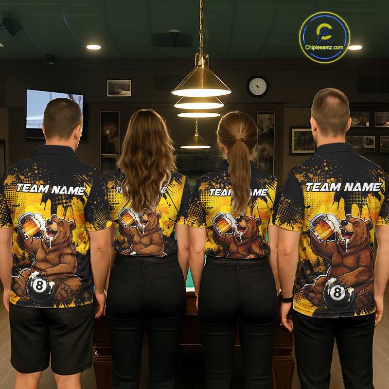 Custom Beer Bear 8 Ball Billiard Shirts for Men Billiard Team Jerseys Billiard League Polo & 1/4 Zip NNT288