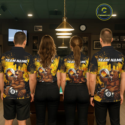 Custom Beer Bear 8 Ball Billiard Shirts for Women Billiard Team Jerseys Billiard League Polo & 1/4 Zip NNT288