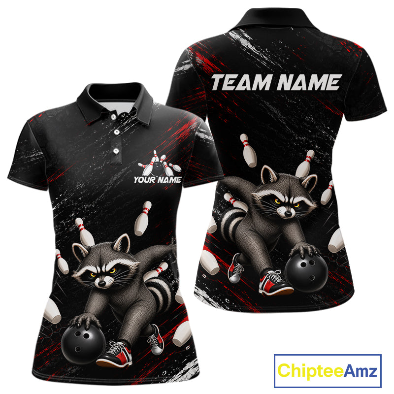 Funny Raccoon Custom Bowling Jersey for Women Bowling Team Shirts Bowling League Polo & 1/4 Zip HNT492