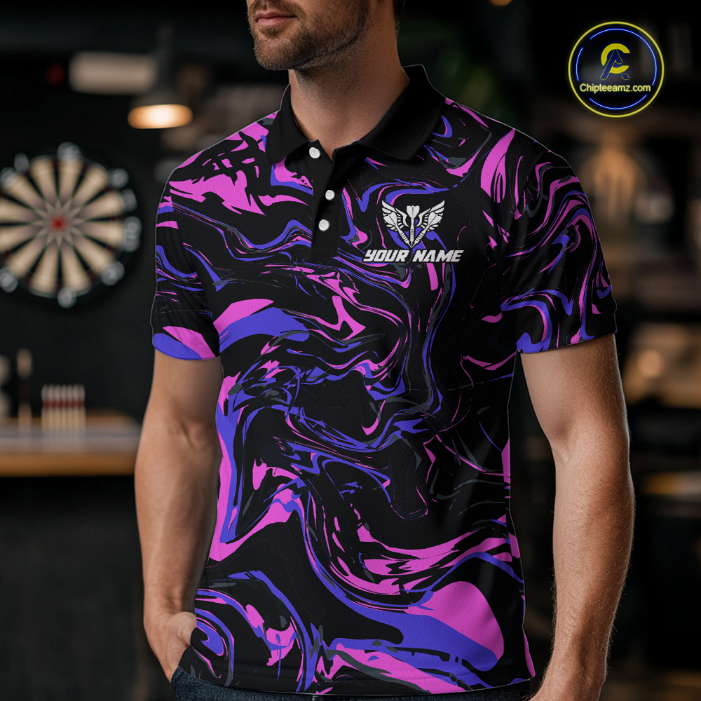 Pink-Purple Pattern Darts Team Jerseys Dart Shirts For Men Dart Tournament Polo & 1/4 Zip NNT119