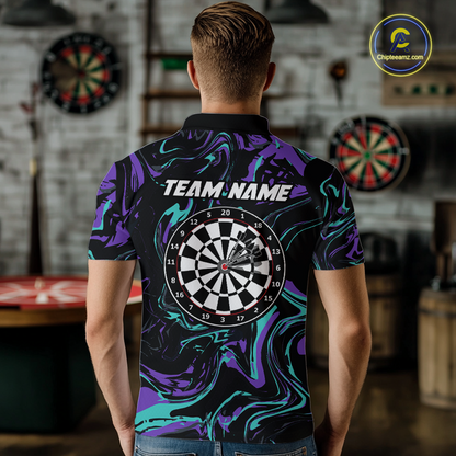 Purple-Turquoise Pattern Darts Team Jerseys Dart Shirts For Men Dart Tournament Polo & 1/4 Zip NNT119
