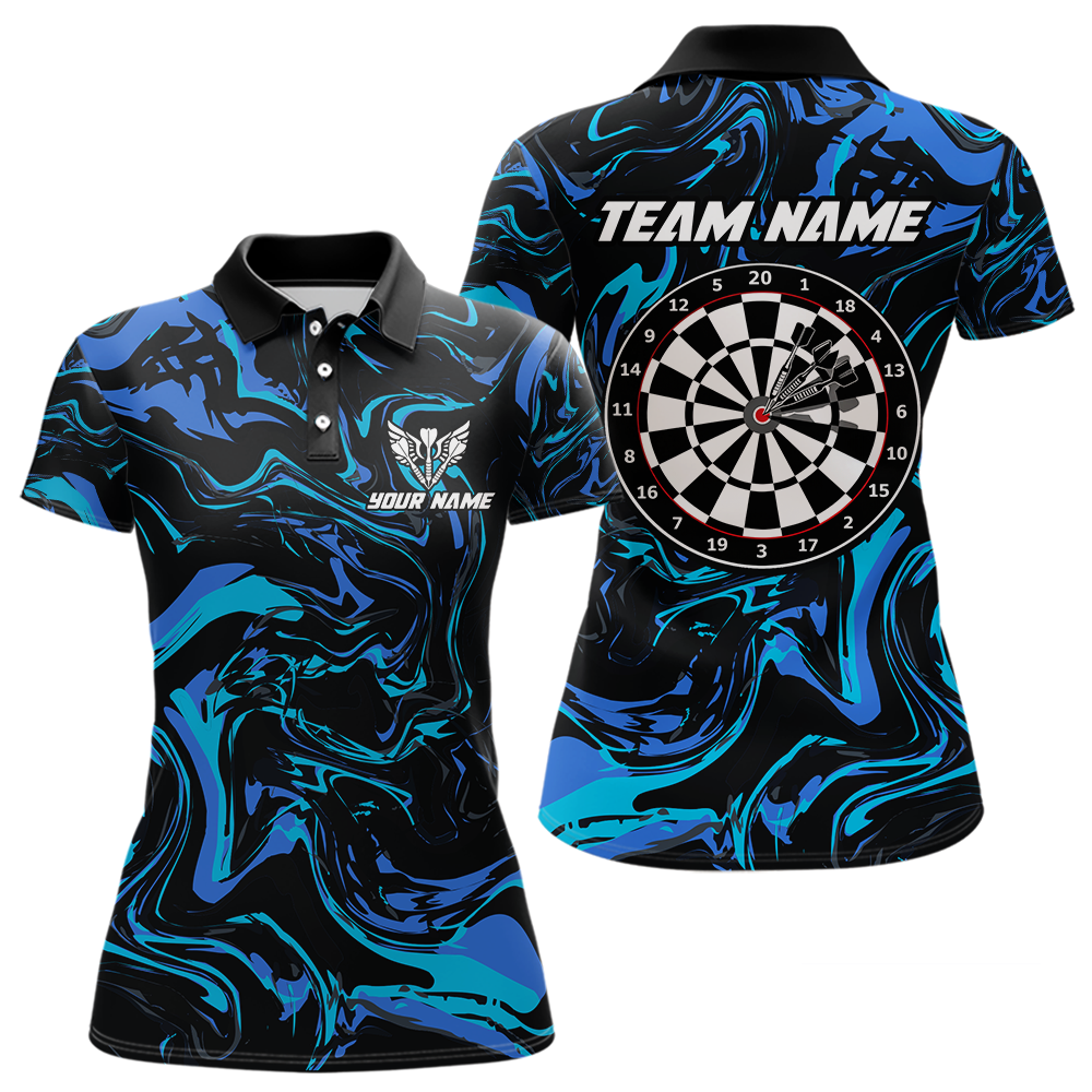 Teal-Turquoise Pattern Darts Team Jerseys Dart Shirts For Women Dart Tournament Polo & 1/4 Zip NNT119